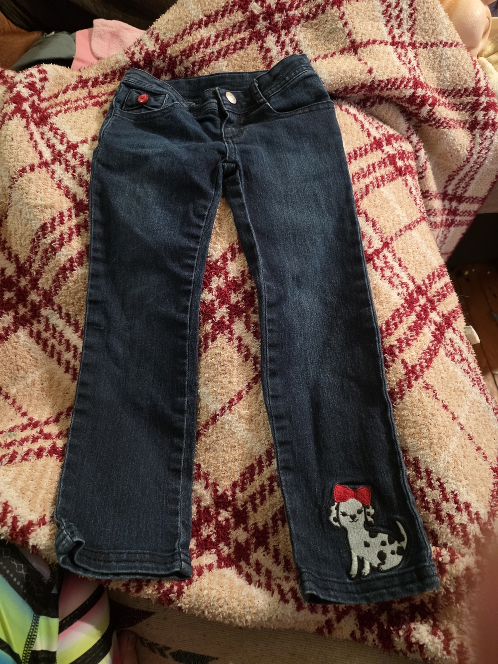 Gymboree Dark Blue Denim Jeans with Dog Patch and Red Bow